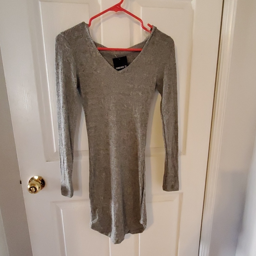 Gray long sleeved hooded dress